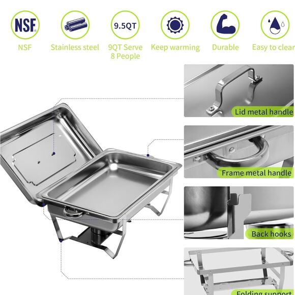 4 Pack 9.5QT Chafing Dish Set Full Size Pan, Nonstick Stainless Steel MSRP $ 289 - Picture 4 of 10